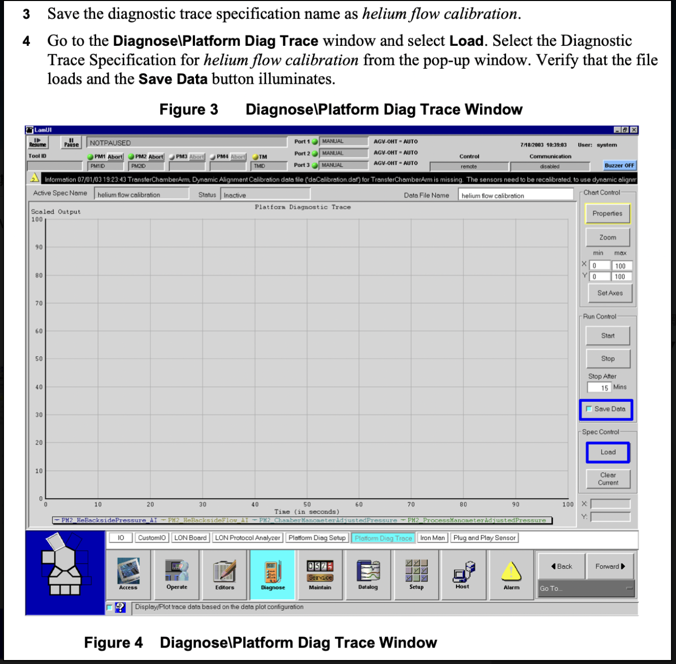 Platform datalog trace window